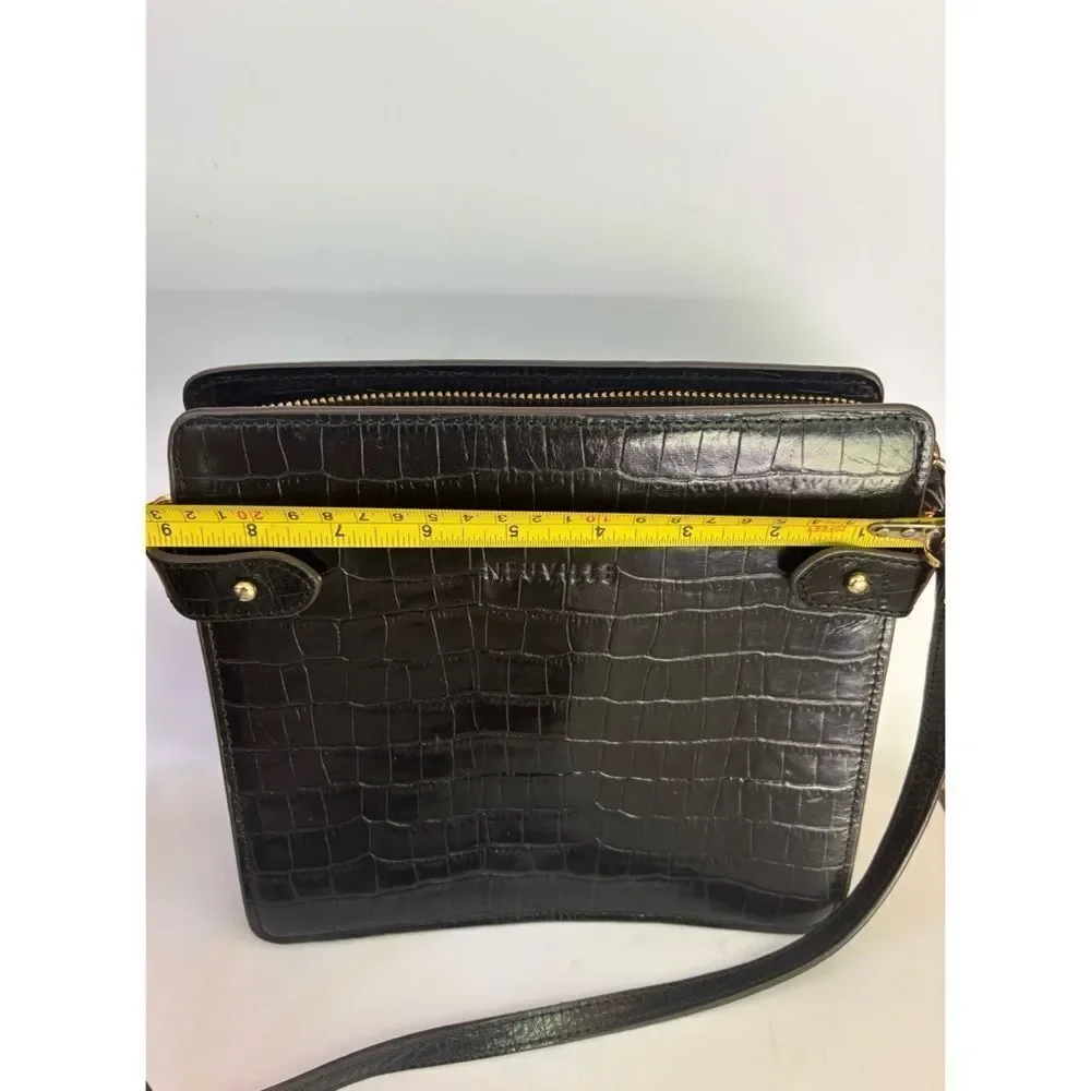 Neuville - Mini Mama  Leather Croco Crossbody Bag in Black